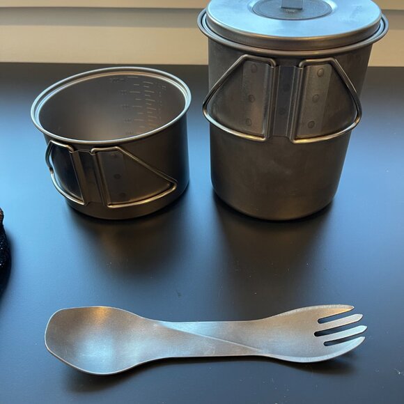 Snow Peak lightweight Titanium back-packing three peice cook set Ti-Mini Solo Co - Picture 2 of 6